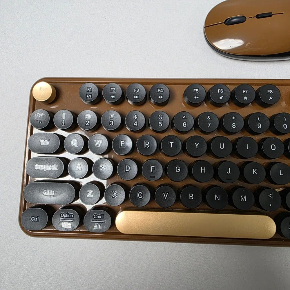 MPTOG Wireless Combo S801AG Typewriter Keyboard and Mouse Set Brown Retro Keys